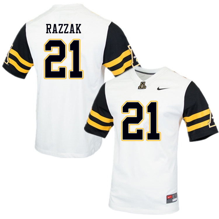 Men #21 Dysaun Razzak Appalachian State Mountaineers College Football Jerseys Sale-White